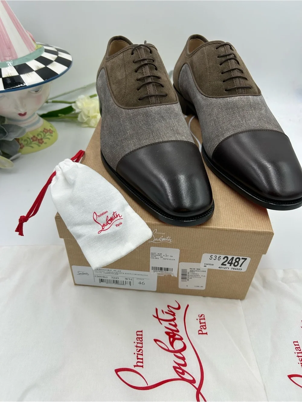Men's Christian Louboutin Gregory velvet Twill and Leather Oxford's size 46/13